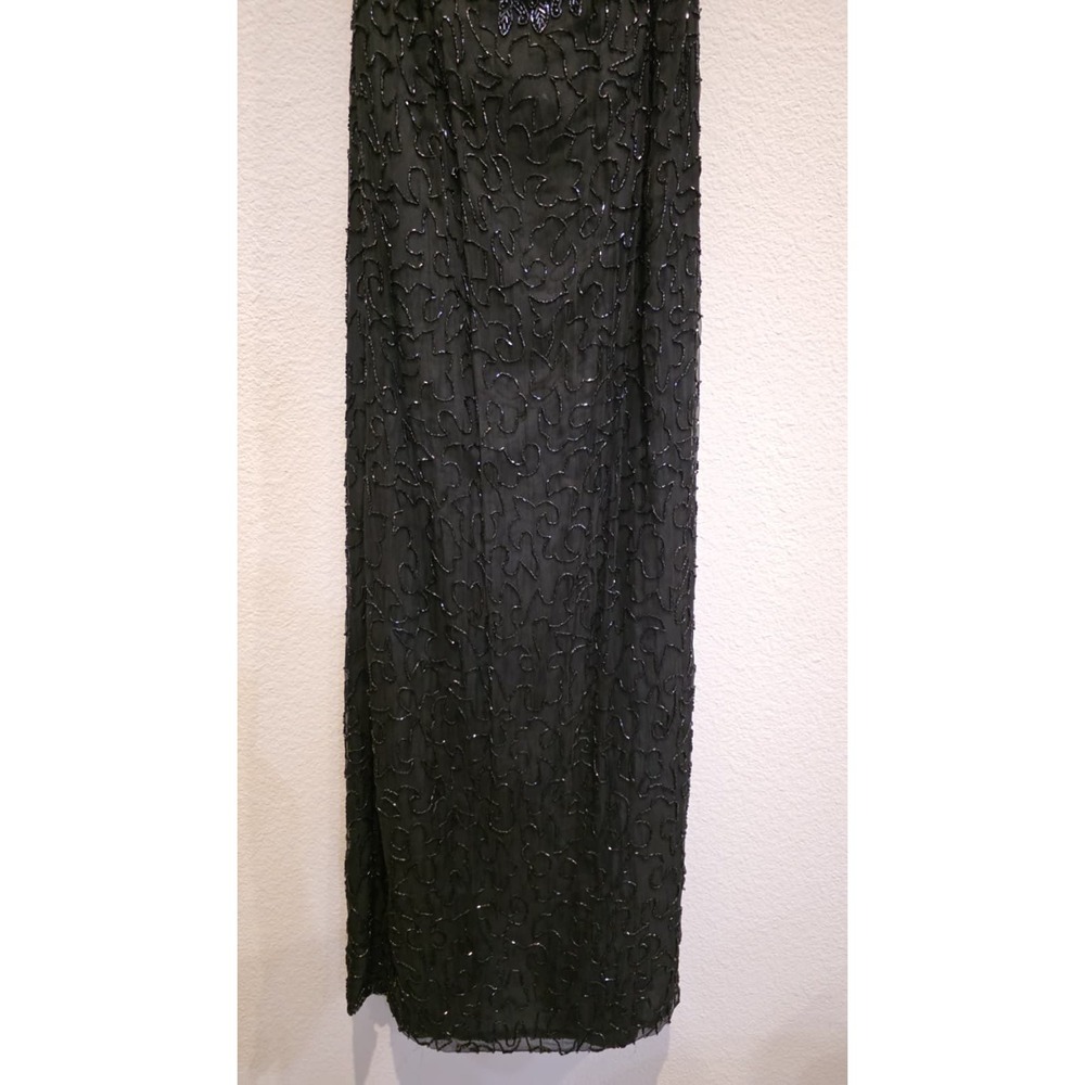 Vintage Laurence Kazar Beaded Halter Maxi Silk Sequin Evening Gown Clean Girl M - Picture 5 of 11